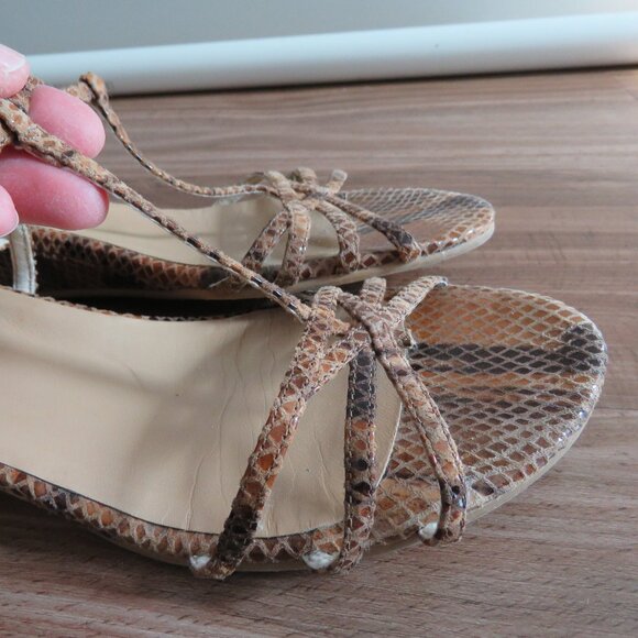 STUART WEITZMAN Leather Snakeskin Strappy Low Wedge Sandals Quiet Luxury US 8 - Picture 8 of 15
